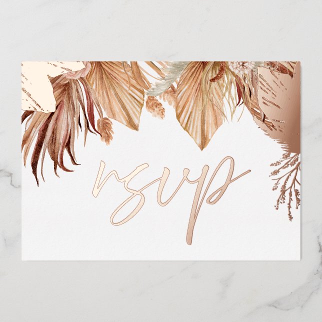 Invitation En Aluminium Bohème séché Floral Mariage Rose Gold Foil RSVP (Recto)