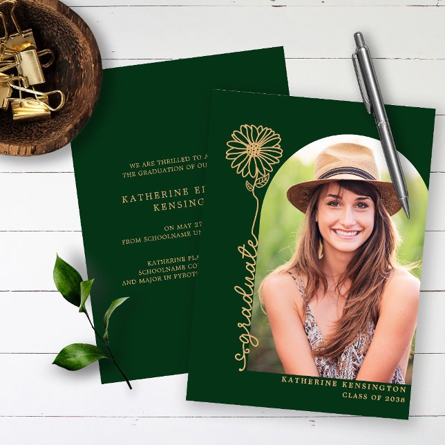 Invitation En Aluminium Boho Arch Vert Or Main Écrite Photo Diplôme (Créateur téléchargé)