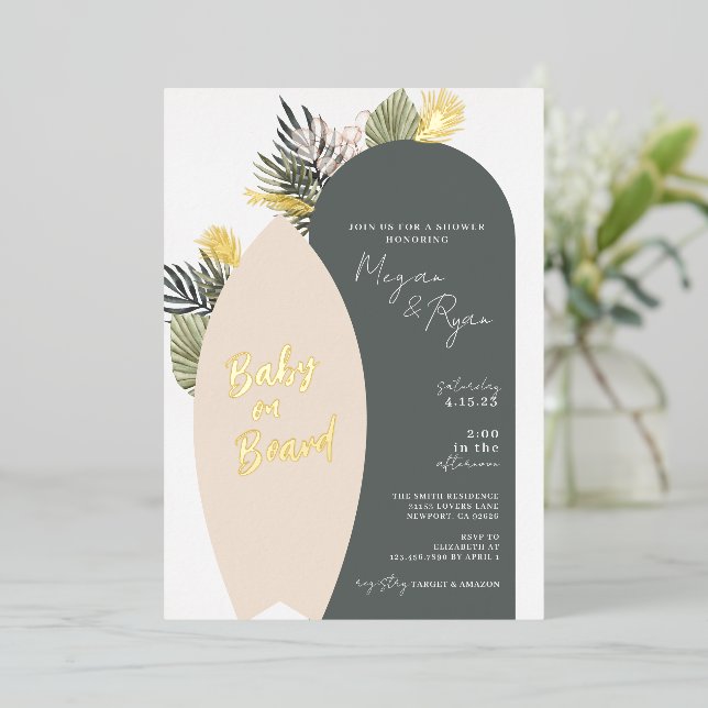 Invitation En Aluminium Boho Beach Baby à bord du Baby shower (Debout devant)