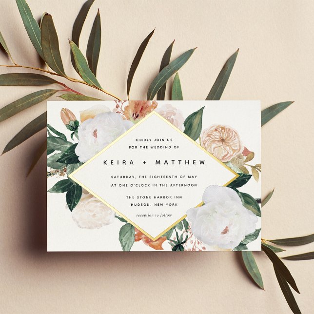 Invitation En Aluminium Boho Blooms | Fleurs de mariage géométriques moder (Créateur téléchargé)