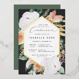 Invitation En Aluminium Boho Blooms Floral Moderne Première Sainte Communi