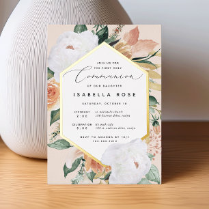 Invitation En Aluminium Boho Blooms Floral Moderne Première Sainte Communi