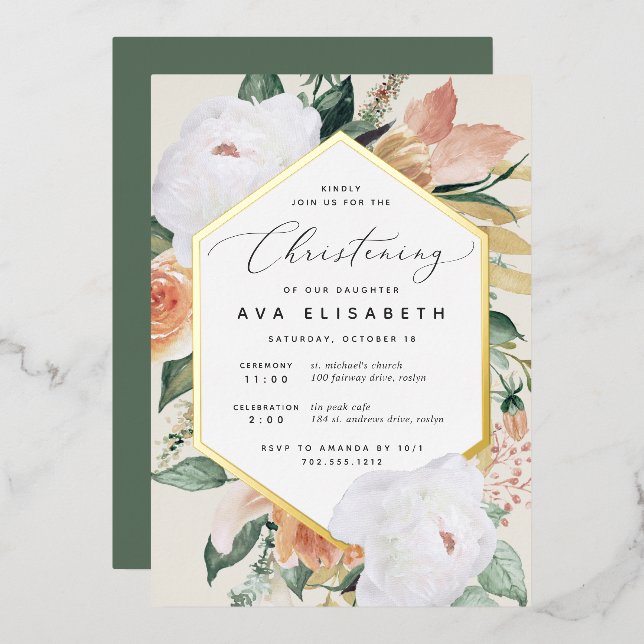 Invitation En Aluminium Boho Blooms Moderne Floral Christening (Recto/Verso)