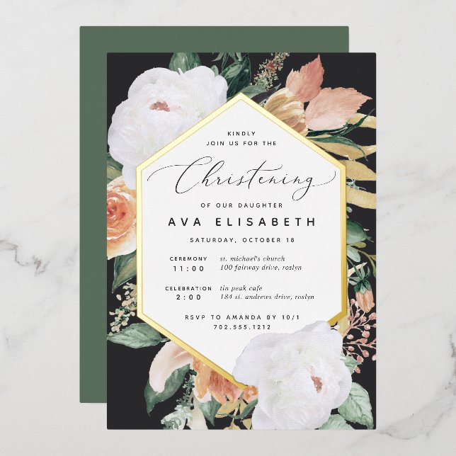 Invitation En Aluminium Boho Blooms Moderne Floral Christening (Recto/Verso)