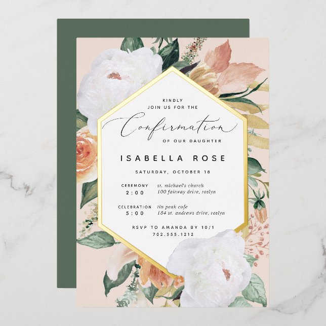 Invitation En Aluminium Boho Blooms Moderne Floral Confirmation (Recto/Verso)