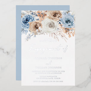 Invitation En Aluminium Boho Blue Floral Fête de Fiançailles Argent