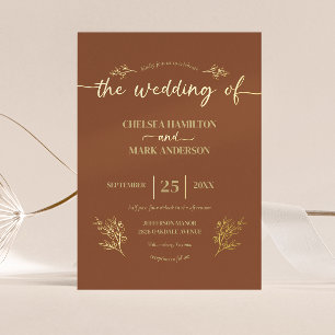 Invitation En Aluminium Boho Brown Mariage de script tendance