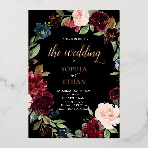 Invitation En Aluminium Boho Burgundy Blue Flowers Mariage de script