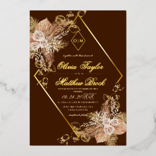 Invitation En Aluminium Boho Burgundy Diamond Gold Mariage Foil