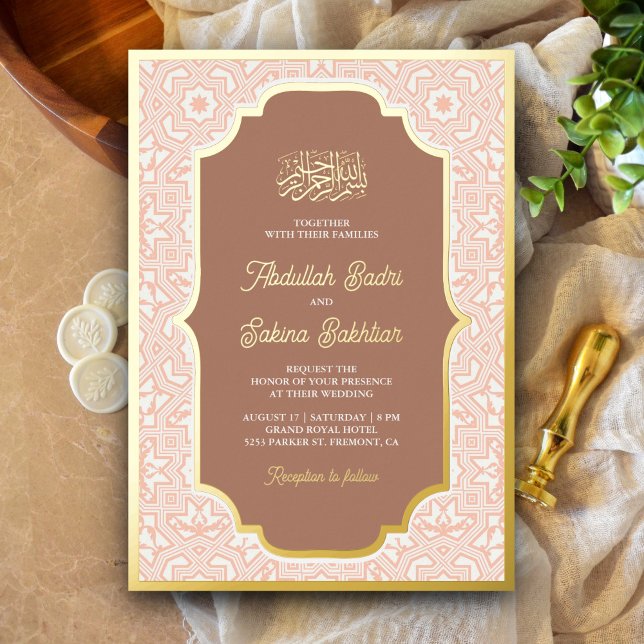 Invitation En Aluminium Boho Caramel Arabesque Motif Musulman Mariage Or (Créateur téléchargé)
