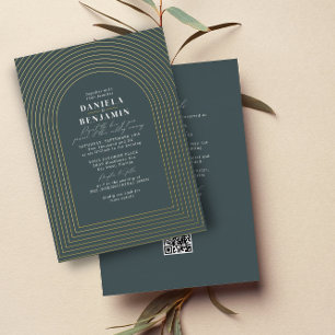 Invitation En Aluminium Boho Dark Green Mariage Arch & RSVP QR Code