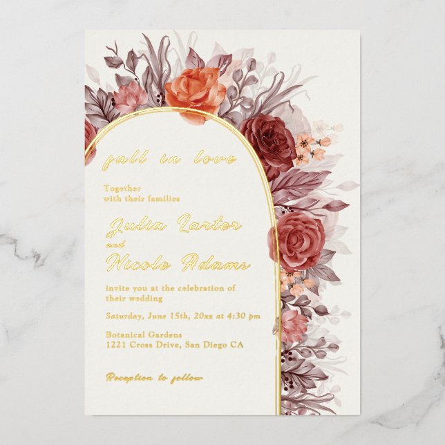 Invitation En Aluminium Boho de Bourgogne Rose Floral Pampas Mariage (Recto)