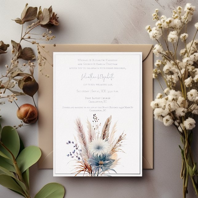 Invitation En Aluminium Boho d'hiver Mariage Floral | BLANCHE (White Winter Boho Floral Wedding Foil Invitation)