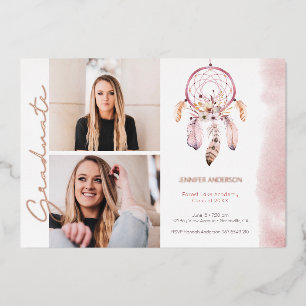 Invitation En Aluminium Boho Dream Catcher Rose Script Photo Graduation