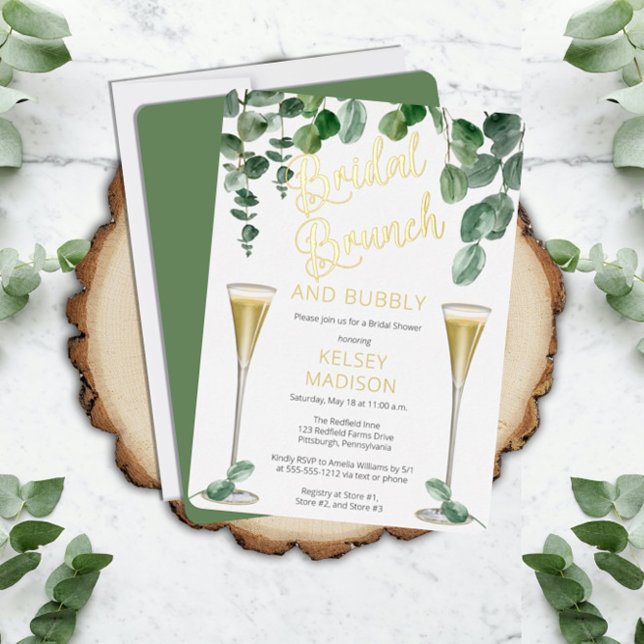 Invitation En Aluminium Boho Eucalyptus Champagne Bridal Brunch et Bubbly (Créateur téléchargé)