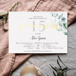 Invitation En Aluminium Boho Eucalyptus Feuille Quinceanera Foil Invitatio