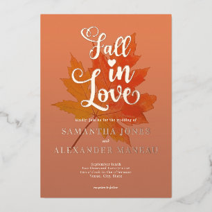 Invitation En Aluminium Boho Fall laisse brûlé Orange Fall in Love Mariage