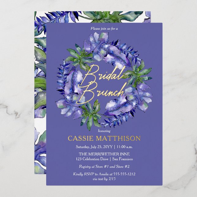 Invitation En Aluminium Boho Feuilles Tropicales Peri | Brunch de Mariage  (Recto/Verso)