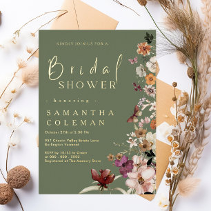 Invitation En Aluminium Boho Fleur sauvage Rustique Sage Green Fête des ma