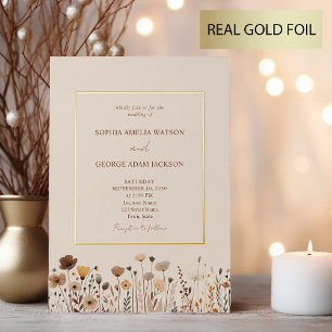 Invitation En Aluminium Boho Fleurs de champs Terracotta Or Mariage