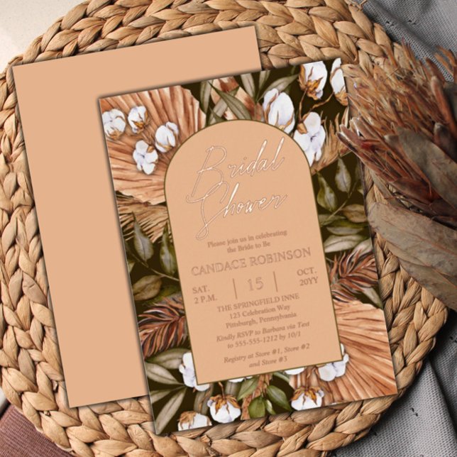 Invitation En Aluminium Boho Floral Coton | Mariage Fleurs Séchées  (Créateur téléchargé)