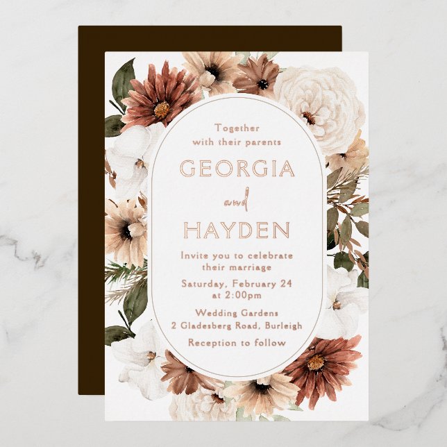 Invitation En Aluminium Boho Floral Frame Mariage Real (Recto/Verso)