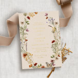 Invitation En Aluminium Boho Floral Gold Mariage<br><div class="desc">Ce faire-part de mariage élégant et élégant en feuille d'or présente de magnifiques fleurs sauvages d'aquarelle peints à la main, disposés comme une jolie couronne et un élégant script de calligraphie qui est parfait pour les mariages du printemps, de l'été, de l'automne et de l'hiver. Recherchez les éléments correspondants dans...</div>