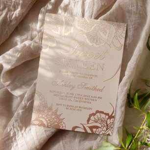 Invitation En Aluminium Boho floral mandala rose pâle chic Sweet 16