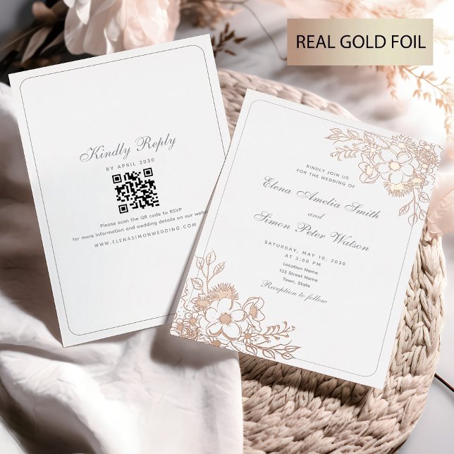 Invitation En Aluminium Boho Floral Mariage Doré (Créateur téléchargé)