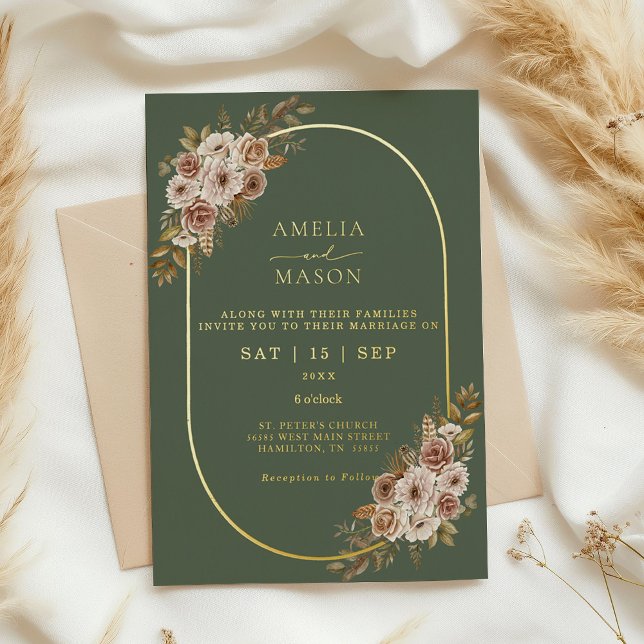 Invitation En Aluminium Boho Floral Sage Vert et Mariage or (Sage Green and Gold Foil Floral Boho Wedding Invitation)