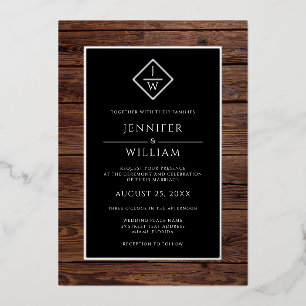 Invitation En Aluminium Boho Initial Classique Formel Minimaliste en Bois