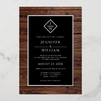 Invitation En Aluminium Boho Initial Classique Formel Minimaliste en Bois