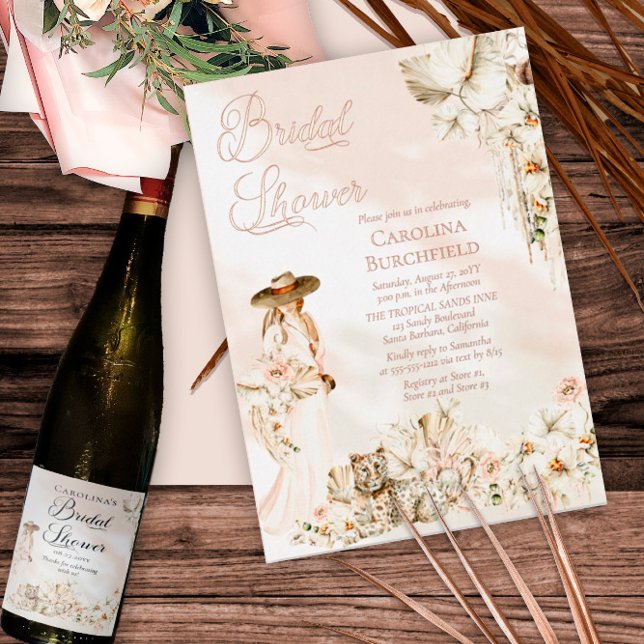 Invitation En Aluminium Boho Léopard | Douce Tropicale Florale pour l'Ente (Créateur téléchargé)