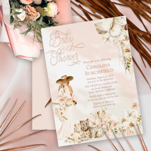 Invitation En Aluminium Boho Leopard Lady Tropical Floral Girl Baby Shower