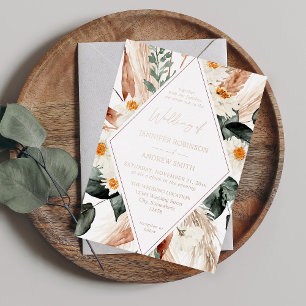 Invitation En Aluminium Boho LG Texte Boho Cuivre Pampas Floral Mariage 3