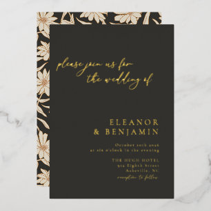 Invitation En Aluminium Boho Minimaliste Botanique Mariage Noir Ivoire Or
