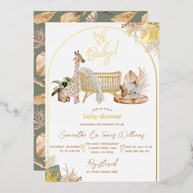 Invitation En Aluminium Boho Moderne Coeur Baby shower neutre genre (Recto/Verso)