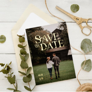 Invitation En Aluminium Boho moderne simple Photo Enregistrer la date