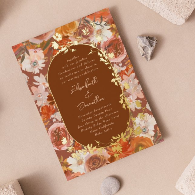 Invitation En Aluminium Boho Or Terracotta Frame Wreath Floral Abondance (Créateur téléchargé)