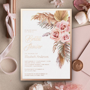 Invitation En Aluminium Boho Pampas Dusty Fête des mariées rose Rose or