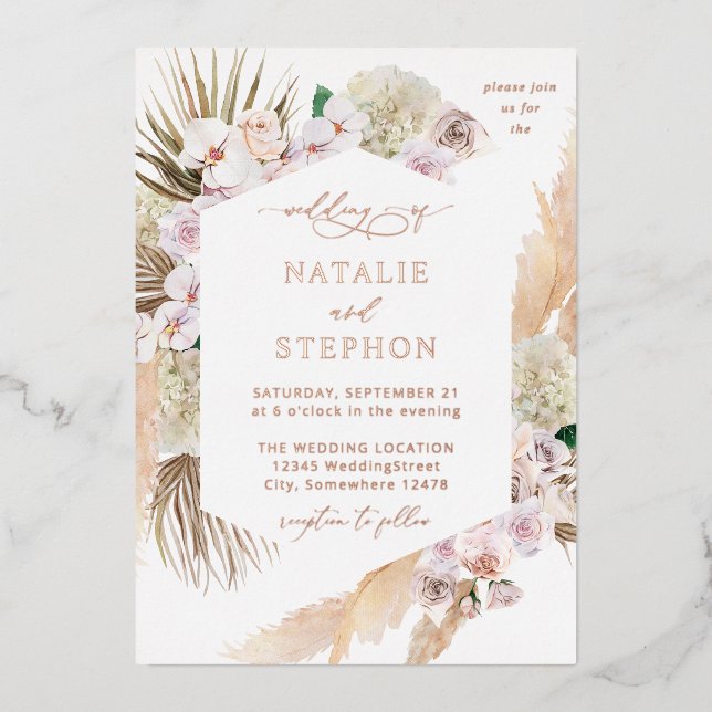 Invitation En Aluminium Boho Pampas Grass Beach Floral Mariage (Recto)