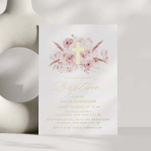 Invitation En Aluminium boho pampas herbe poussiéreuse rose croix florale 