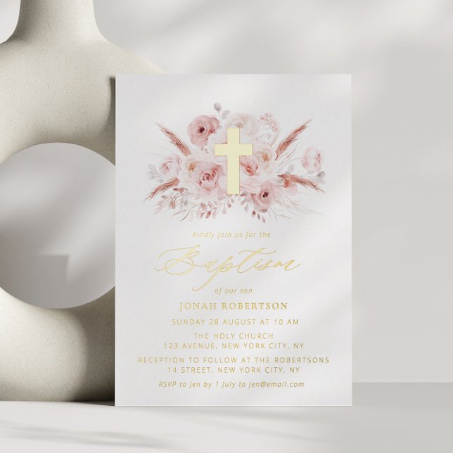 Invitation En Aluminium boho pampas herbe poussiéreuse rose croix florale  (Créateur téléchargé)