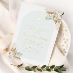 Invitation En Aluminium boho pampas herbe première communion foil invitati