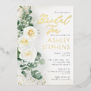 Invitation En Aluminium Boho Rose Blanche Floral Thé de Mariage Eucalypt