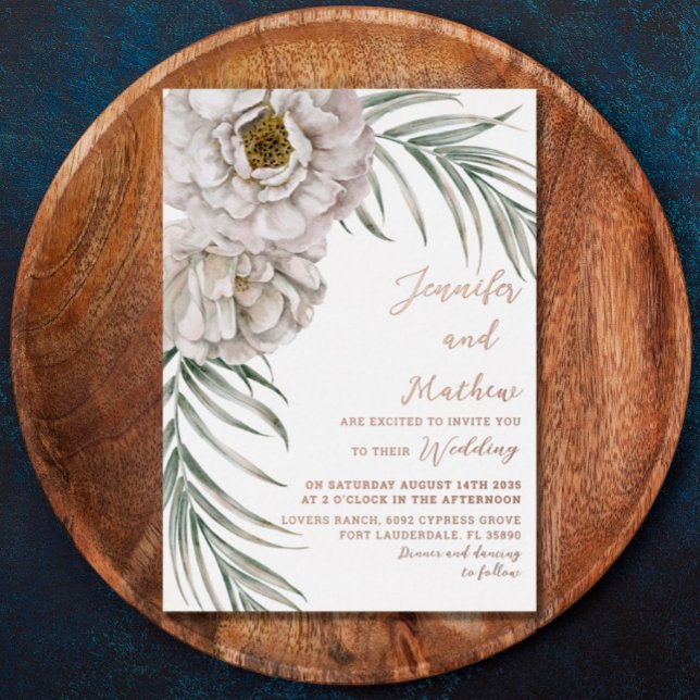 Invitation En Aluminium Boho Rose Gold Script Tropical Floral Mariage (Créateur téléchargé)