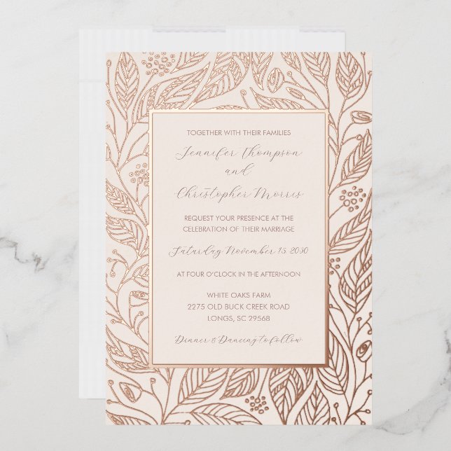 Invitation En Aluminium Boho Rustique Mariage Botanique Rose Or (Enveloppe)