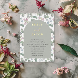 Invitation En Aluminium Boho Sage Green & Gold Eucalyptus Mariage