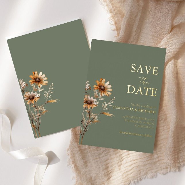 Invitation En Aluminium Boho Sage Green mariage fleur sauvage enregistrer  (Créateur téléchargé)