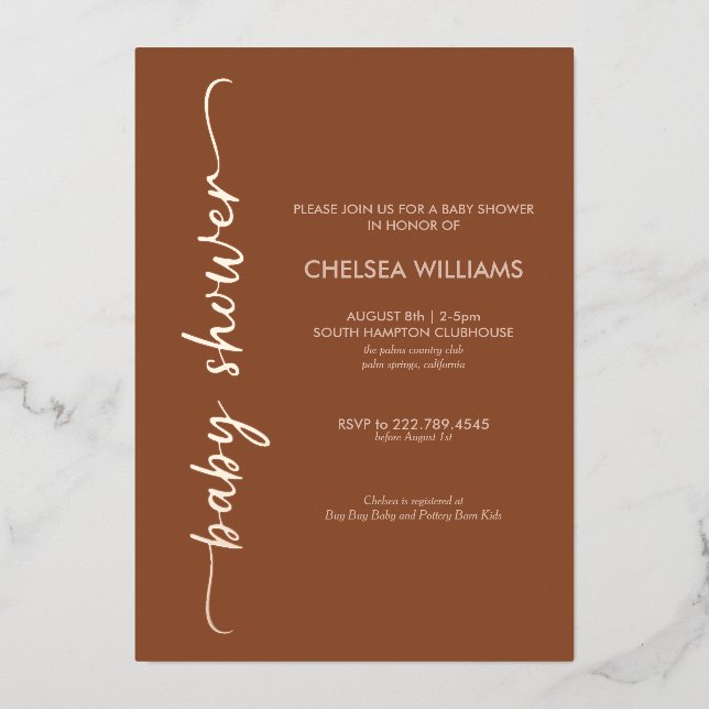 Invitation En Aluminium Boho Terracotta, Beige & Real Baby shower Foil (Recto)